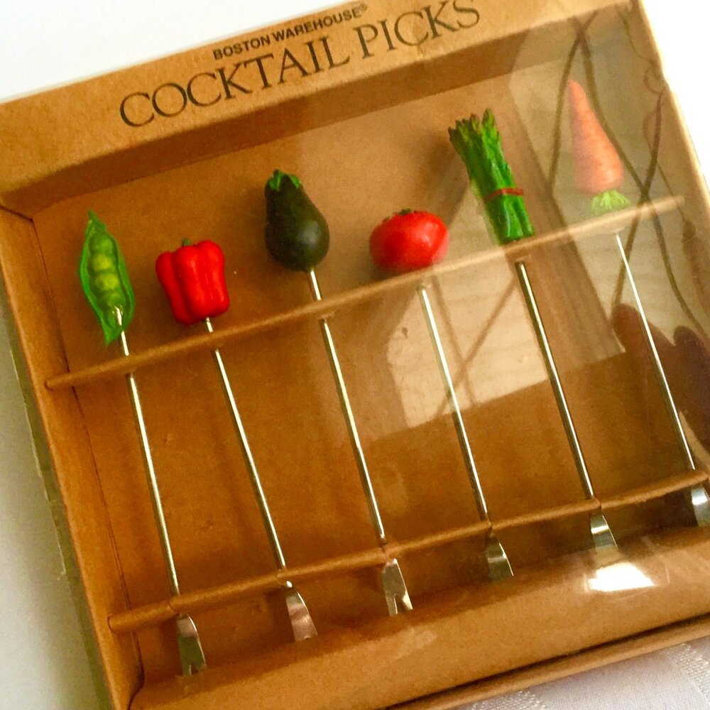 Crate and Barrel NEW Set Of 6 Vegetable Themed Cocktail Hors D'oeuvre Picks